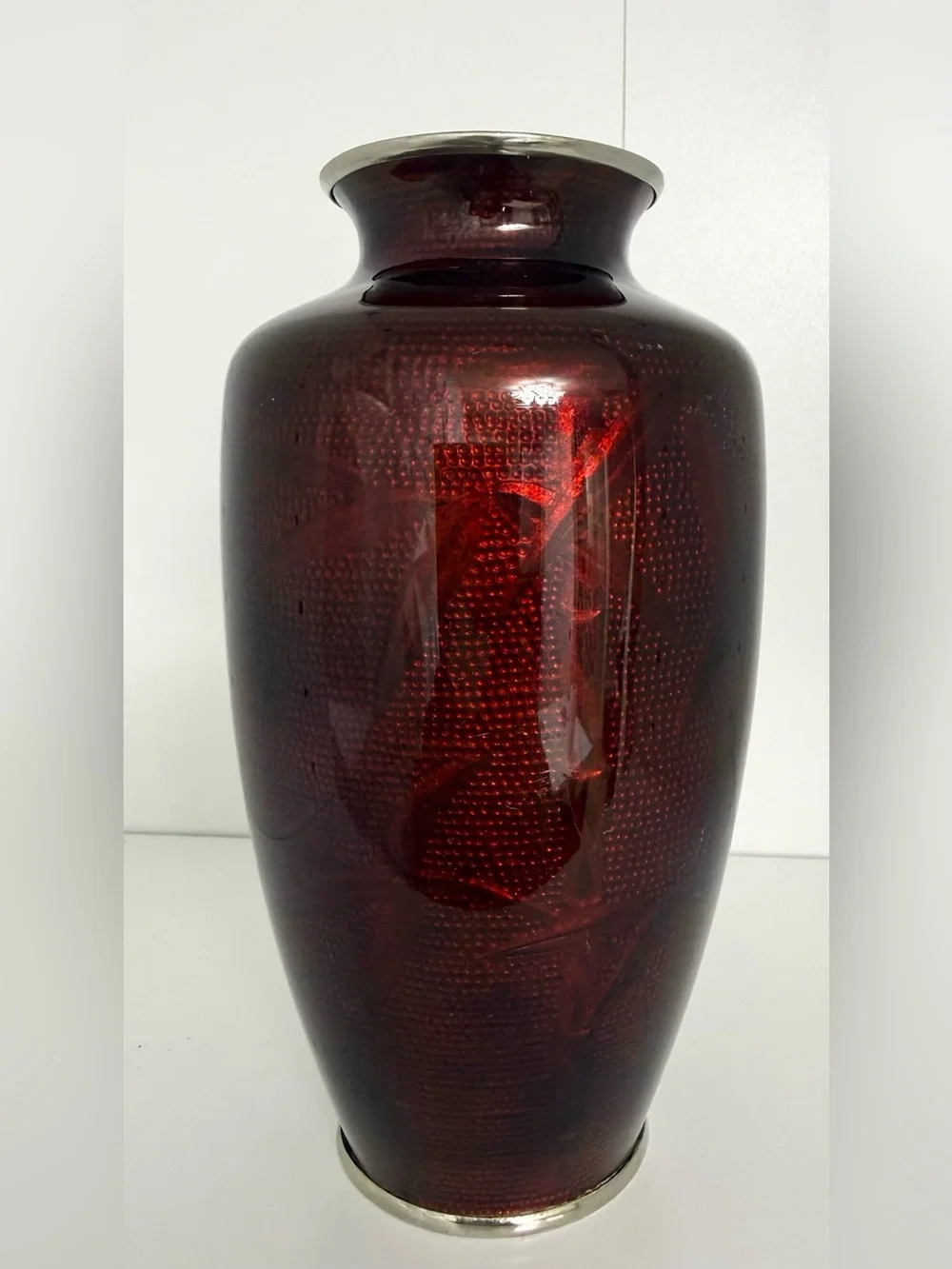 Vintage Japanese Enamel Sterling Silver Cloisonné Flower Vase Lot Red White